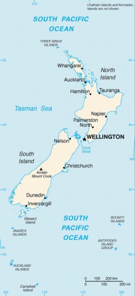 Mapa Nového Zélandu